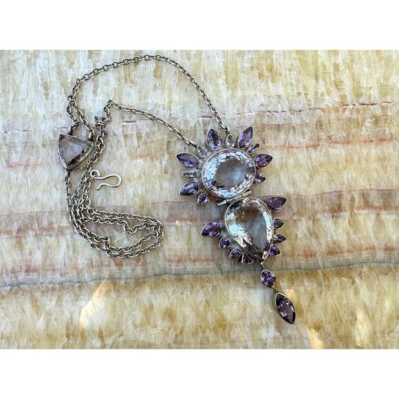 Pink Amethyst Hand Forged Sterling Silver Statement Necklace 18.5” drop. - Picture 9 of 11